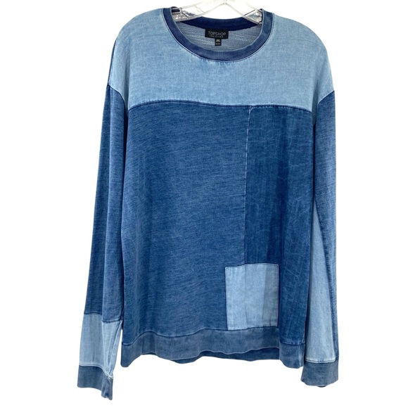 Topshop Tops - Topshop Denim Blue Patchwork Sweatshirt